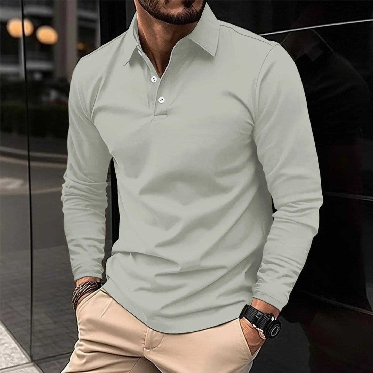 Sevanno | Klassisk langærmet poloshirt til mænd