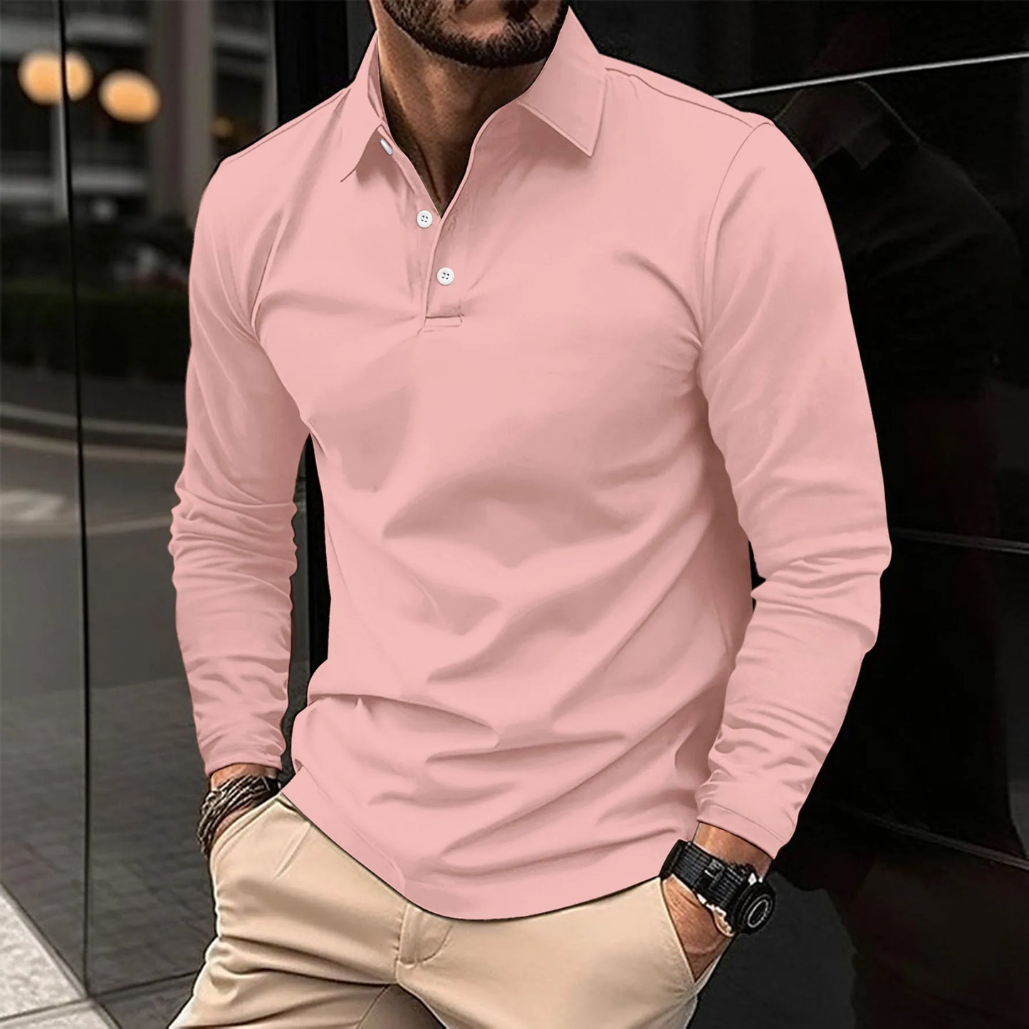 Sevanno | Klassisk langærmet poloshirt til mænd